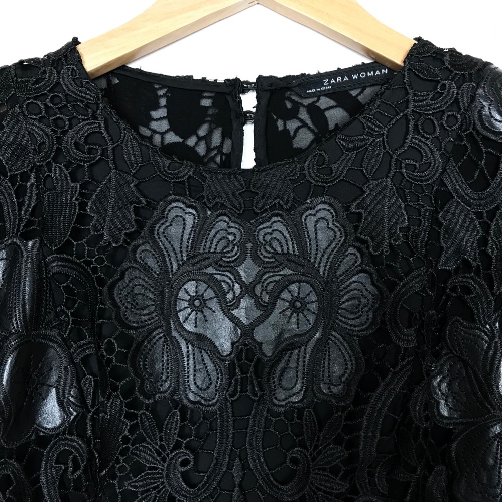 Zara Woman Black Faux Leather Appliqué ALine Dress - Picture 3 of 11